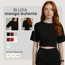 Blusa Feminina Cropped Manga Curta Bufante Morcego Viscolycra Premium M ao GG