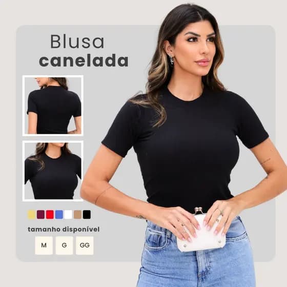 Blusa T-shirt Baby Tee Feminina Básica Lisa Manga Curta Canelada Casual M ao GG