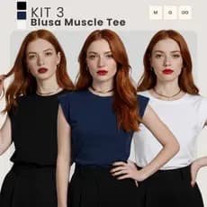 Kit 3 Blusa Feminina Muscle Tee Regata Lisa Gola Redonda Viscolycra Premium M ao GG