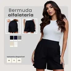 Shorts Bermuda Feminina Linho Alfaiataria Premium Cintura Alta Social Casual