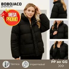 Jaqueta Feminina Puffer Impermeável Com Bolso Zíper Reforçado e Botão Niquelado Preto PP
