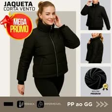 Jaqueta Puffer Feminina Zíper Reforçado Bolso Peluciado Impermeável Nylon Premium Preto PP