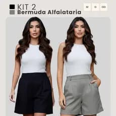 Kit C/ 02 Shorts Bermudas Femininas Linho Alfaiataria Premium Cintura Alta Social Casual M ao GG