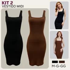 Kit 2 Vestido Tubinho Feminino Modelador Regata Liso Midi Alta Compressão M ao GG