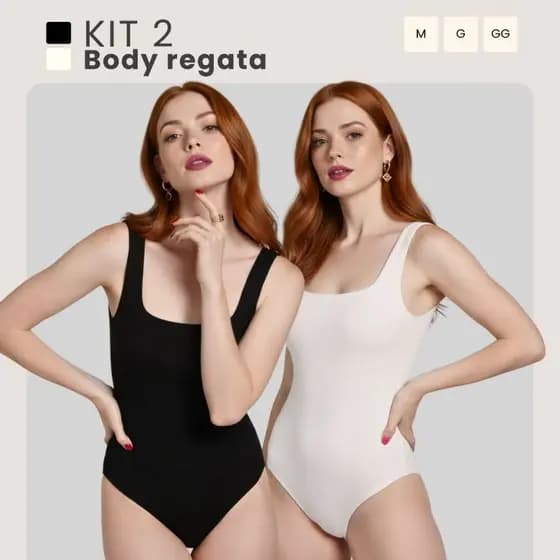 Kit C/ 02 Body Feminino Regata Modelador Malha Premium Decote Quadrado M ao GG