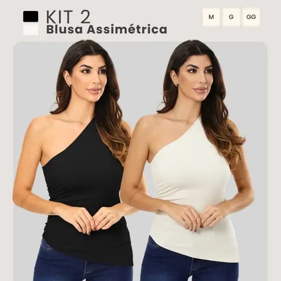Kit 2 Blusa Feminina Um Ombro Só Assimétrica Fenda Lateral Elegante M ao G
