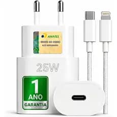 Carregador para iPhone 14 13 12 11 X Pro Max - Turbo 25W com Cabo Lightning 1mt - Carga Rápida