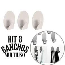 kit 3 Gancho Adesivos Inox de Pendurar Autocolante Reforçado Para Cozinha Banheiro Multiuso Resistente a Água