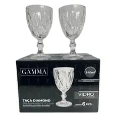 Jogo 6 Copos de Vidro Diamante 340ml Gamma Transparente | Copo Elegante para Água, Suco e Drinks