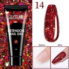 LILYCUTE 15ml Glitter Acrílico Gel Extensão Do Dedo Prata Rosa Prego Embeber Fora Verniz Da Arte Manicure