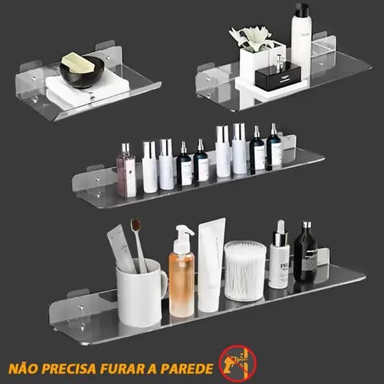 Prateleira de Acrílico Organizador de Parede Adesiva Multifuncional