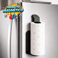 Suporte Papel Toalha Preto Magnético Fixação Na Geladeira