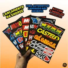 Kit 5 Cartelas Adesivos Vinil Laminado 22x15cm à Prova D’Água, Não Desbota e Alto Brilho Moto Carro Bike Capacete