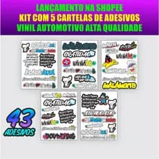 Kit 5 Cartelas GRANDE Adesivos Vinil AUTOMOTIVO 26X19 à Prova D’Água Não Desbota e Alto Brilho Moto Carro Bike Capacete