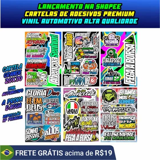 CARTELA DE ADESIVOS VINIL AUTOMOTIVO ALTA QUALIDADE A PROVA D AGUA 20X30 Não Desbota Moto Carro Bike Capace