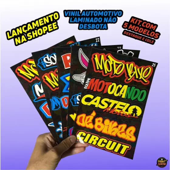 Kit 5 Cartelas Adesivos Vinil Laminado 22x15cm à Prova D’Água, Não Desbota e Alto Brilho Moto Carro Bike Capacete
