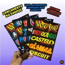 Kit 5 Cartelas Adesivos Vinil Laminado 22x15cm à Prova D’Água, Não Desbota e Alto Brilho Moto Carro Bike Capacete