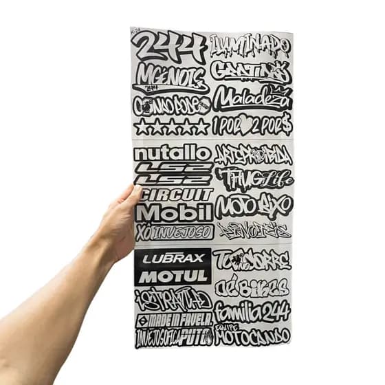 Super Cartela 27 Adesivos Laminados Premium de BH Preto e Branco – Plotar e Adesivar Capacete, Moto, Carro, bike