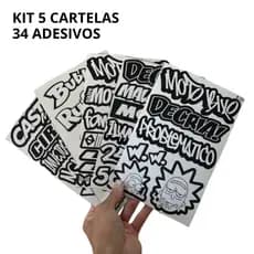 Kit 5 Cartelas Adesivos Vinil Laminado Preto e Branco 22x15cm à Prova D’Água, Não Desbota e Alto Brilho Moto Bike
