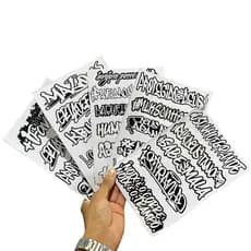 Kit 5 Cartelas Adesivos Vinil Laminado Preto e Branco 22x15cm à Prova D’Água, Não Desbota e Alto Brilho Moto Bike