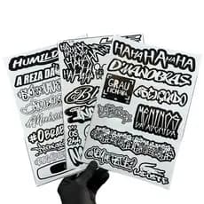Kit 3 Cartelas Adesivos Vinil Laminado Preto e Branco 30x20cm à Prova D’Água, Não Desbota e Alto Brilho Moto Bike