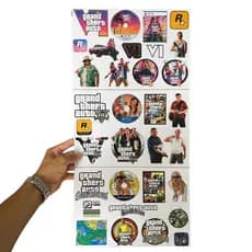 🔥 Super Cartela de Adesivos Colecionáveis GTA VI, GTA V e San Andreas – 33 Adesivos | 60x30 cm | Laminado Premium 🔥