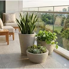 Kit 3 Vasos Planta Jardim Casa Decorativo Escovado Marmorizado Coluna Redonda Bojo Bacia