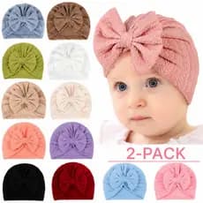 Gorro Infantil Com 2 Pacotes , Para Bebê , Cor Sólida , Padrão De Trigo , Chapéu Laço Indiano