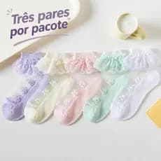 3-Pacote Meias De Cristal Meninas Renda Verão Malha Fina Branco Bebê Rendas Princesa Seda Gelo Infantis Algodão Puro