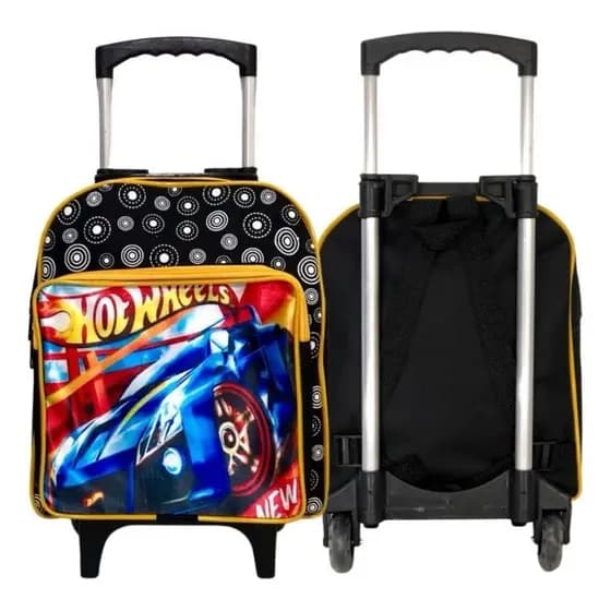 Mochila Escolar de Rodinha para Menino com Estampa de Carros - Bolsa de Creche Pequena e Infantil Transporte Confortável