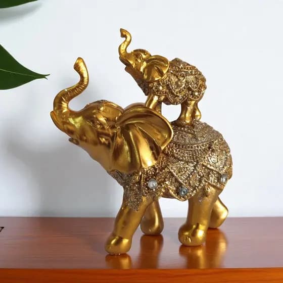 Elefante Decorativo Mãe e Filho em Resina Indiano Sabedoria União Sorte