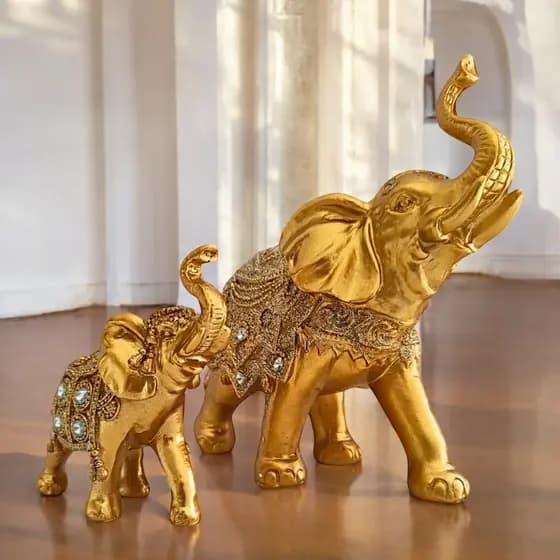 KIT Conjunto Elefantes com Brilho Indiano Sabedoria Sorte Bandeja Espelhada Decoração Elegante