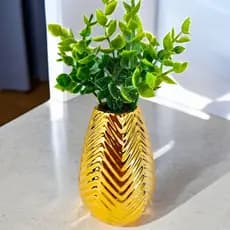 Vasinho Decorativo Cerâmica Com Plantas Artificiais Prata Rosê Dourado Sala Escritório Cozinha Banheiro Vaso Com Arranjo