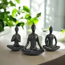 Kit Com 3 Mini Estátuas Enfeite Decorativo Meditação Posições De Yoga em Cerâmica 6cm Prata/Dourado/Rosé Gold/Preto