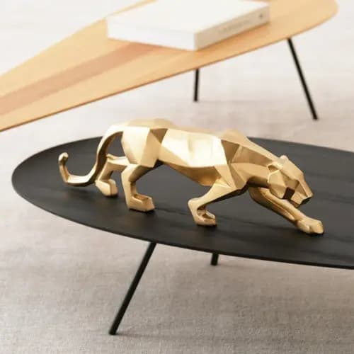 Pantera Dourada Escultura Estatua Decoração Leopardo 40 Cm