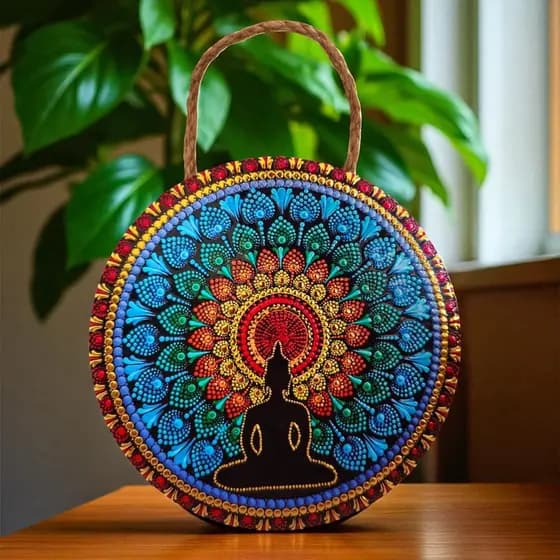 Mandala Enfeite de Parede Buda Porcelana 16cm Decoração Zen Artesanal Colorida Mandala