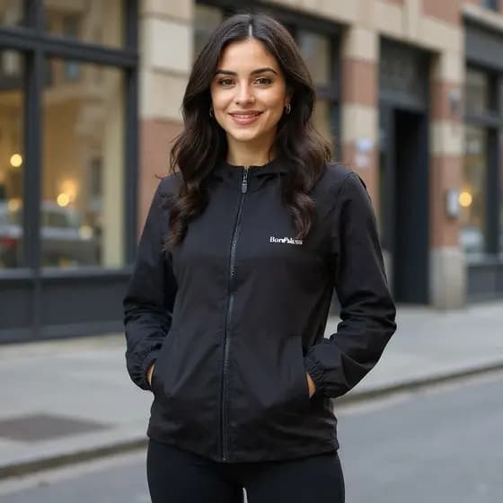 Jaqueta Forrada Corta Vento Feminina Capuz Impermeável Casaco Original Academia Bordbless
