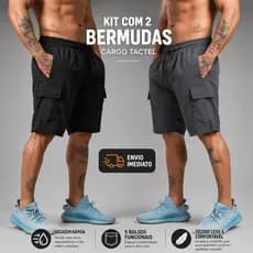 KIT 2 Bermuda Cargo Masculina Plus size P ao G3 com 5 Bolsos Confortável e Estilosa