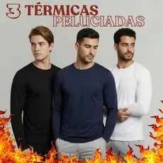 KIT 3 Blusas Térmicas Masculinas Peluciadas Segunda Pele Inverno Proteção Contra Frio