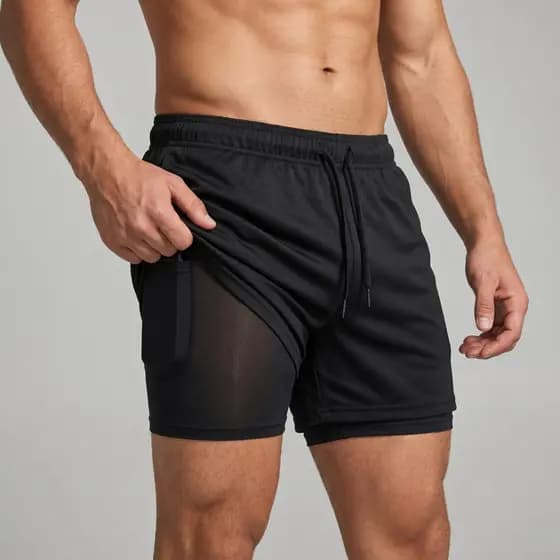 Shorts 2 Em 1 Bermuda Masculina Dry Fit Compressão com Bolso Interno Celular Academia Corrida