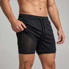 Shorts 2 Em 1 Bermuda Masculina Dry Fit Compressão com Bolso Interno Celular Academia Corrida