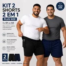 Kit 2 Shorts 2 em 1 PLUS SIZE Masculino G1 ao G3 Academia Corrida Treino