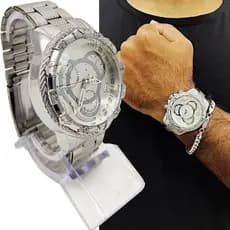 Relógio Masculino Prata Pratiado Aço Premium Mega Promoção Hoje