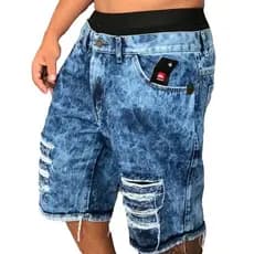 Bermudas Masculinas Jeans Com Lycra Slim Fit  Rasgado Slim Lycra promoção direto da fabrica Mega
