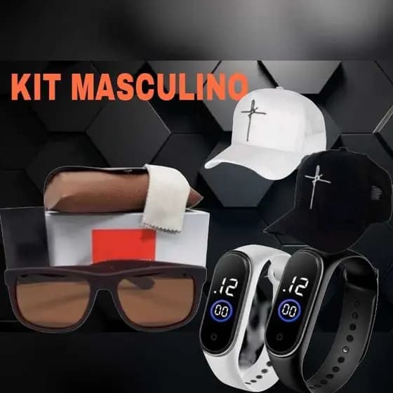 Kit Masculino Boné Masculino Fé + Óculos + Relógio M 4 Prova dagua