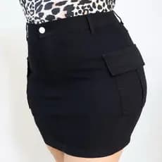 SAIA CARGO PRETA PLUS SIZE CINTUDA ALTA COM LYCRA DO 46 AO 54
