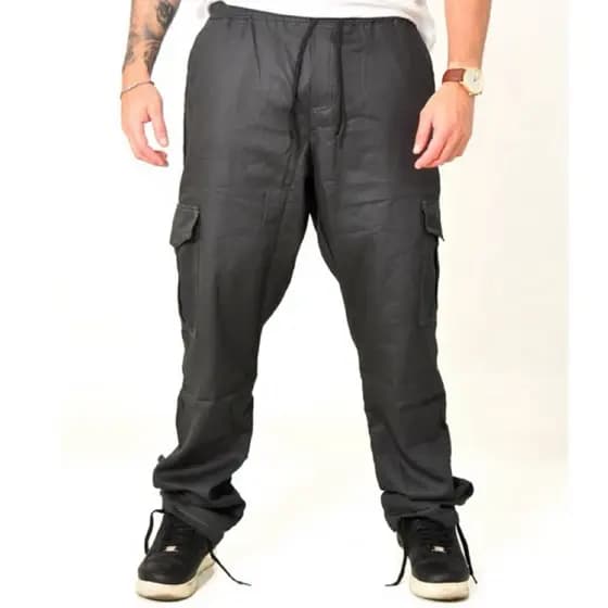 CALÇA CARGO CINZA ESCURO LARGA JEANS E SARJA 6 BOLSOS UNISSEX DO P AO GG