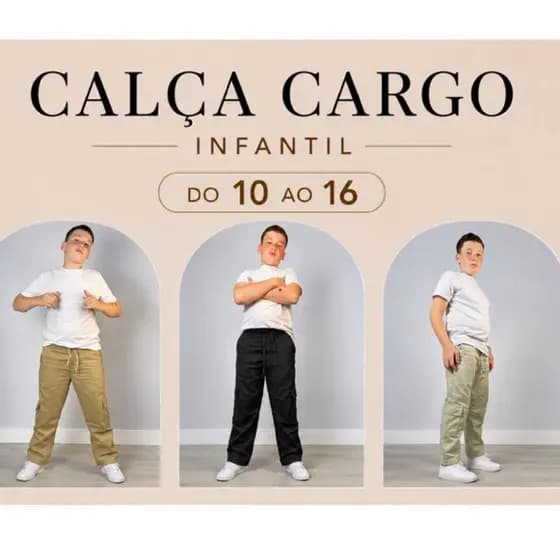 CALÇA CARGO INFANTIL JUVENIL MENINOS E MENINAS ELASTICO E CORDAO DO 10 AO 16 UNISSEX