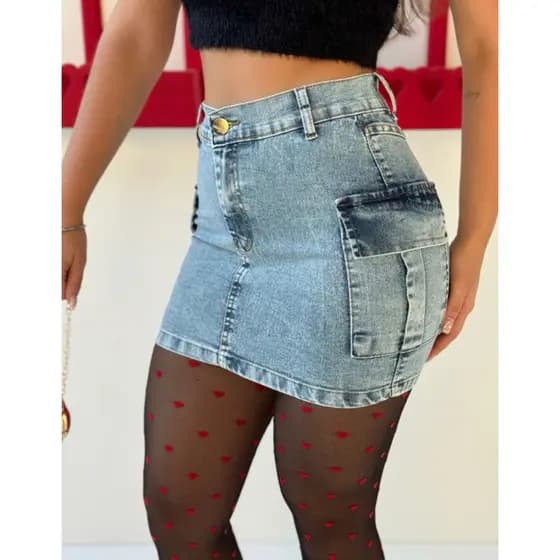Saia Cargo JEANS Curta Levanta Bumbum Com Elastano Moda Verão Blogueira Tendência
