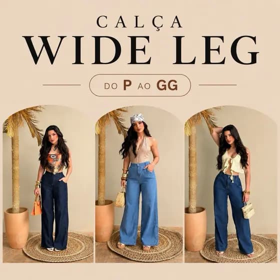 PANTALONA CALÇA FEMININA WIDE LEG JEANS MEDIO CINTURA ALTA COM ELASTICOE COS
